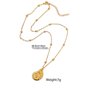Collier pendentif coquillage doré avec perles, longueur réglable de 46,5+5cm
