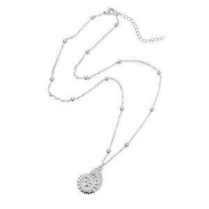 Collier avec pendentif coquillage nautile en acier inoxydable argenté et chaîne perlée