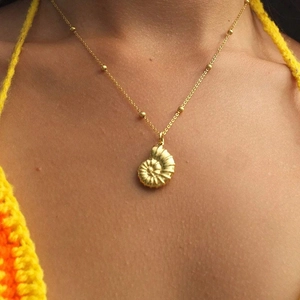 Collier Pendentif Nautile En Acier Inoxydable Plaqué Or 18K Série Océan Chaîne Satellite À Billes Bijoux Pour Femmes