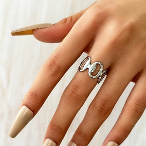 Minimalist Horsebit Chain Link Ring Stainless Steel Open Adjustable Hollow Out Trendy Hip Hop INS Style Jewelry For Women