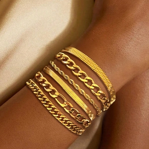 Stainless Steel Bracelet Multi Style Figaro Snake Curb Rope Chain Minimalist Geometric Fashion Jewelry Gold Silver