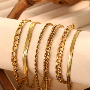 Exquisite 6-piece golden stainless steel bracelet set featuring Figaro and snake chains