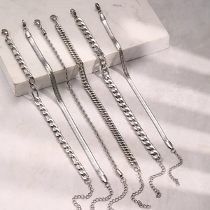 Set of 6 minimalist silver stainless steel bracelets with various classic chain designs