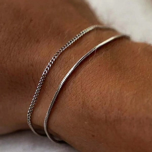 Layered Cuban Chain And Snake Chain Bracelet Stainless Steel Minimalist Punk Style For Men Women Fashionable Accessory