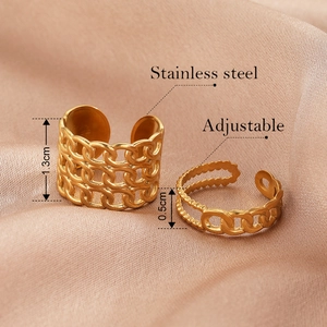 Anello a catena vintage in acciaio inossidabile placcato oro 18K con fascia aperta
