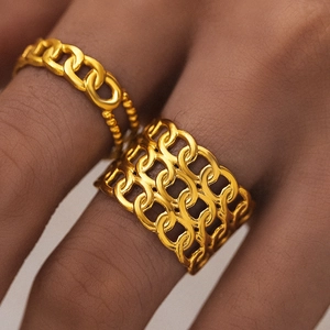 Anelli A Catena In Acciaio Inossidabile Fascia Aperta Regolabile Vintage Francese Gioielli Di Moda Placcati Oro 18K Donne