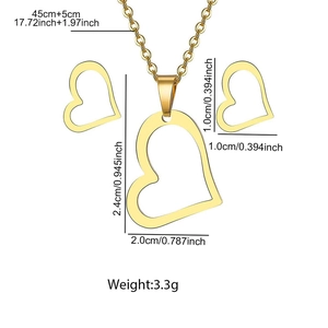 Schmuckset aus poliertem Edelstahl mit hohlem Herzanhänger und Ohrsteckern