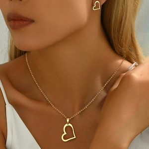 Edelstahl Halskette Mit Hohlherz Anhänger Und Ohrstecker Schmuck Für Damen Mode Geometrischer Hip Hop Stil