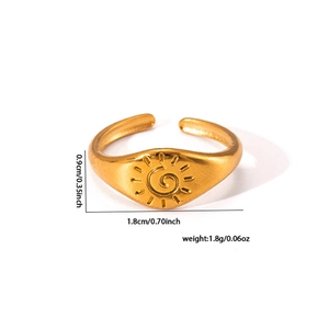 Minimalist 18k gold plated stainless steel sun totem ring with bohemian style design
