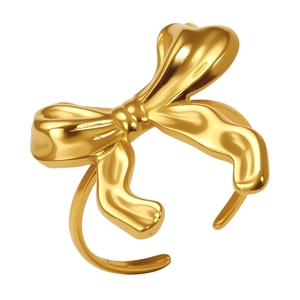 Minimalist 18K gold plated stainless steel bow ring with an adjustable open band design