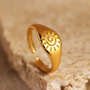 Minimalist 18k gold plated stainless steel sunburst spiral open ring for women