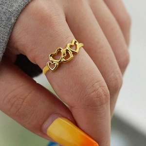 Hollow Heart Open Ring Stainless Steel Adjustable French Vintage Style Trendy Jewelry For Women