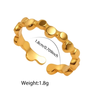 Ethnic style gold beaded open ring with 1.8cm diameter and adjustable textured band