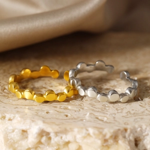 Minimalist stainless steel open rings with dot design in gold and silver finish