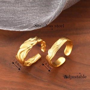 Minimalist gold plated stainless steel open ring with unique lava ripple texture