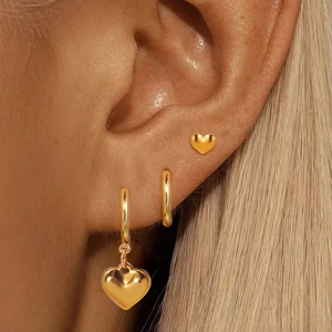Boucles D'oreilles Créoles À Pendentif Coeur Et Puces Minimaliste Luxe Acier Inoxydable Plaqué Or 18K Pour Femmes