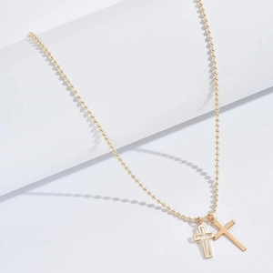 Gold stainless steel bead chain necklace with minimalist double cross pendant design