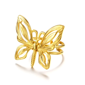 Exquisite 18k gold plated stainless steel ring featuring a hollow butterfly design