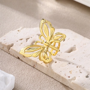 Elegant 18k gold plated stainless steel butterfly ring with refined hollow wing textures