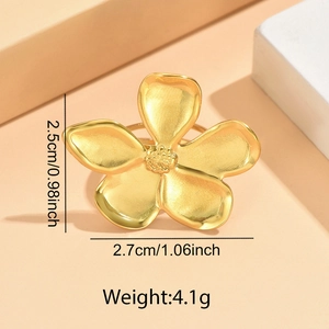 Elegant 18k gold plated stainless steel five-petal flower ring for women, 2.7cm wide