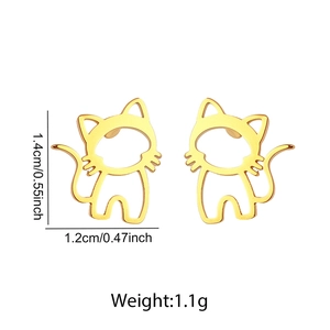 Cute hollow cat stud earrings in gold stainless steel finish size 1.2cm x 1.4cm
