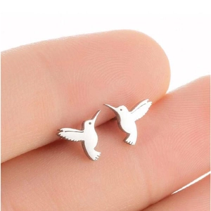 Minimalist Stainless Steel Hummingbird Stud Earrings Tiny Animal Bird Small Earrings For Women Daily Fashion Jewelry