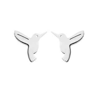 Polished silver hummingbird stud earrings in minimalist animal flight design for women