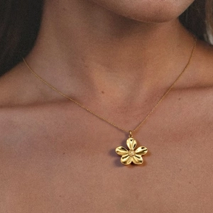 Grand Collier Pendentif Fleur À Cinq Pétales Pour Femmes Acier Inoxydable Bijoux Floraux Surdimensionnés Pour Fête