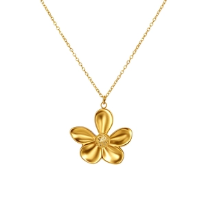 Chic collier en acier inoxydable doré avec un pendentif fleur texturé en forme de goutte