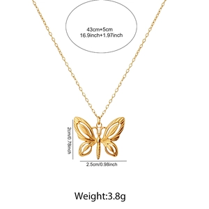 Gold hollow butterfly pendant necklace with 43cm+5cm extension chain made of stainless steel