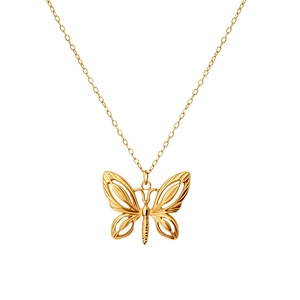 Elegant gold hollow butterfly pendant necklace with delicate chain for women