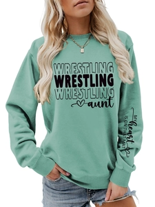 Detailed sleeve print showing My heart is on that mat on mint green sweatshirt