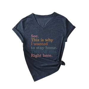 Women's V-neck short sleeve T-shirt in dark grey heather with colorful graphic print