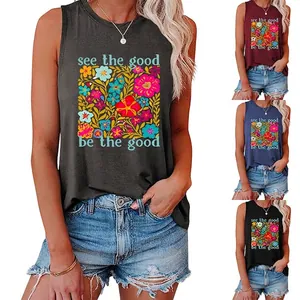 Damen Tank Top Baumwollmischung Ärmellos Rundhalsausschnitt Blumen Grafik Druck Lässig Locker See The Good Be The Good
