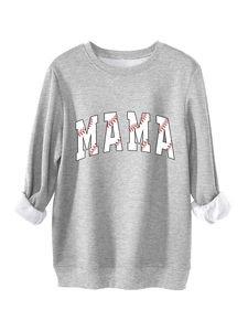 Détail du sweat gris avec texte MAMA à texture baseball et doublure en polaire chaude