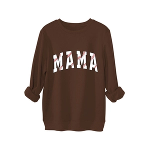 Sweat-shirt marron pour femme avec imprimé MAMA style baseball pour look décontracté