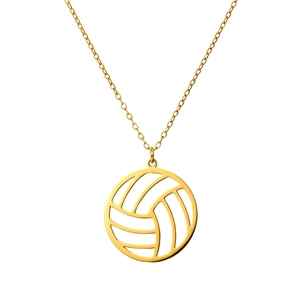 Gouden roestvrijstalen ketting met holle volleybal hanger en verfijnde kruislingse ketting