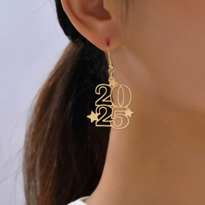 Stainless Steel 2025 New Year Drop Earrings Hollow Out Star Dangle For Women Holiday Party Fashion Jewelry