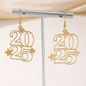 Bohemian gold 2025 earrings with hollow numbers and small star details on hooks