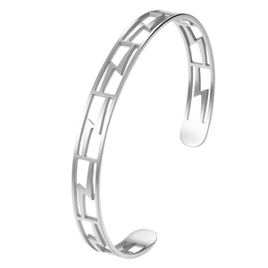 Bracelet jonc évidé en argent avec motif géométrique grec en acier au design moderne