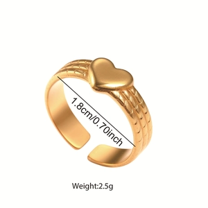 Gold heart-shaped stainless steel open ring with 1.8cm diameter and 2.5g weight detail