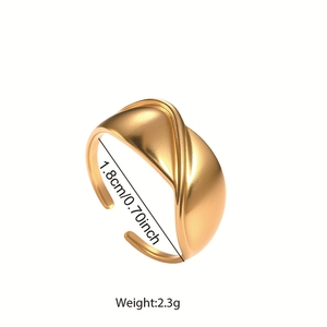 Bague ouverte en acier inoxydable doré en forme de S avec design torsadé et poli