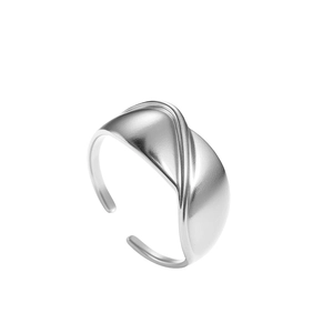 Bague ouverte ajustable en acier inoxydable argenté avec design de vague torsadée
