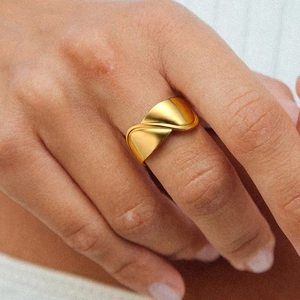 Bague Ajustable En Acier Inoxydable Géométrique Bande Large Irrégulière Torsadée Bijoux De Mode Minimaliste Cadeau Femme