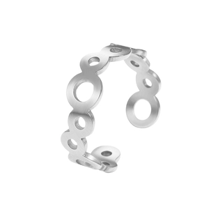 Adjustable silver stainless steel open ring with minimalist geometric hollow circles