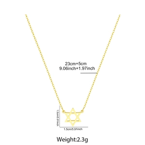 Collier pendentif étoile hexagonale dorée avec chaîne de 23cm et extension 5cm