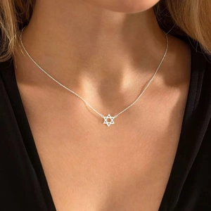 Collier Pendentif Étoile De David En Acier Inoxydable Hexagramme Géométrique Évidé Bijou Mode Femmes