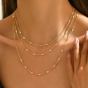 Collier Multicouches Plaqué Or 18K Acier Inoxydable Chaîne À Paillettes Minimaliste Bijoux Pour Femmes