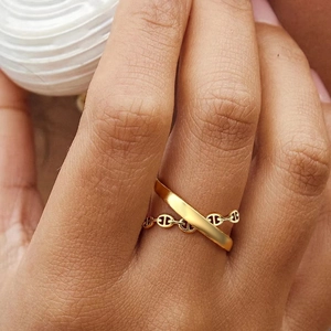Anello Regolabile Aperto In Acciaio Inossidabile Maglia Cava Geometrica Doppio Strato Gioielli Minimalisti Per Donna
