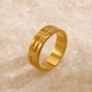 Bague ouverte ajustable dorée élégante avec des motifs grecs géométriques classiques